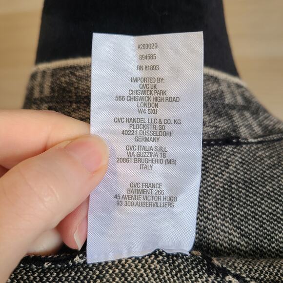 Susan Graver Cardigan Womens 2X Black White Diamond Geometric Knit Monochrome - Picture 8 of 11